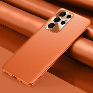 huismerk Voor Samsung Galaxy S22 Ultra 5G Plain Lederen Telefoonhoesje (Oranje)