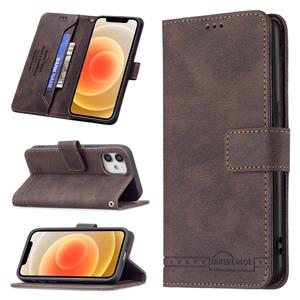 huismerk Magnetische sluiting RFID Blokkering Anti-diefstal Lederen Case met Houder & Kaart Slots & Portemonnee voor iPhone 12 Mini (Brown)