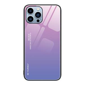 huismerk Glazen hoesje met kleurverloop voor iPhone 13 Pro Max (roze tot paars)