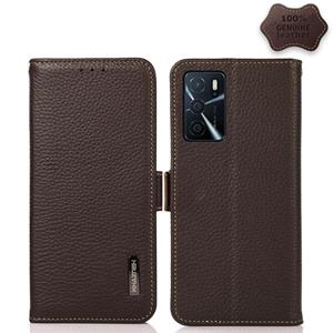 huismerk Voor Oppo A16 Khazneh Side-Magnetic Litchi Echt leer RFID Case (Brown)