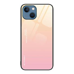 huismerk Glazen hoesje met kleurverloop voor iPhone 13 (geel tot roze)