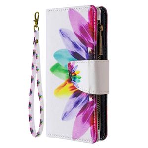 huismerk Voor iPhone 12 Gekleurd tekenpatroon Rits Horizontale Flip Lederen case met Houder & Card Slots & Wallet(Sun Flower)