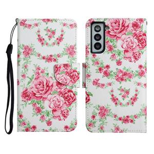 huismerk Voor Samsung Galaxy S21 + 5G Geschilderd Patroon Horizontale Flip Lederen Case met Houder & Card Slot & Portemonnee (Rose Flower)