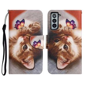 huismerk Voor Samsung Galaxy S21 + 5G Geschilderd Patroon Horizontale Flip Leren Case met Houder & Card Slot & Portemonnee (Butterfly Cat)