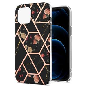 huismerk Electroplating Splicing Marble Flower Pattern TPU Shockproof Case voor iPhone 13 Mini (zwarte bloem)