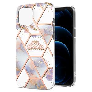 huismerk Electroplating Splicing Marble Flower Pattern TPU Shockproof Case voor iPhone 13 Mini