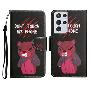 huismerk Voor Samsung Galaxy S21 Ultra 5G Geschilderd Patroon Horizontale Flip Lederen Case met Houder & Card Slot & Portemonnee (Red Bear)