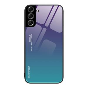 huismerk Voor Samsung Galaxy S22 + 5G Gradient Color Glass Case (Aurora Blue)