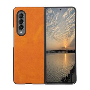 huismerk For Samsung Galaxy Z Fold3 5G Two-color Cowhide Texture PU Shockproof Protective Case(Brown)