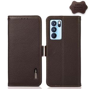 huismerk Voor Oppo Reno6 Pro 5G Khazneh Side-Magnetic Litchi Echt leer RFID Case (Brown)