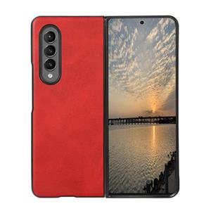 huismerk For Samsung Galaxy Z Fold3 5G Two-color Cowhide Texture PU Shockproof Protective Case(Red)