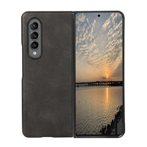 huismerk For Samsung Galaxy Z Fold3 5G Two-color Cowhide Texture PU Shockproof Protective Case(Black)