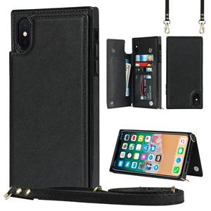 huismerk Cross-Body Square Double Buckle Flip Card Tas TPU + PU-zaak met kaartslots & portemonnee en foto's en riem voor iPhone XS MAX