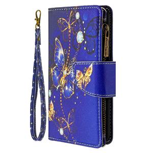 huismerk Voor Samsung Galaxy Note20 Ultra 5G gekleurd tekenpatroon Rits horizontale flip lederen behuizing met Holder & Card Slots & Wallet (Purple Butterfly)