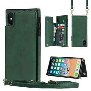 huismerk Cross-Body Square Double Buckle Flip Card Tas TPU + PU Case met kaartslots & portemonnee en foto's en riem voor iPhone XS MAX