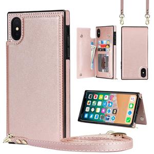 huismerk Cross-body Square Double Buckle Flip Card Tas TPU + PU Case met kaartslots & portemonnee en foto's en riem voor iPhone XS MAX (ROSE GOUD)