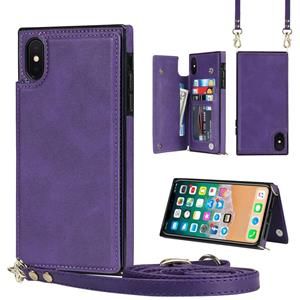 huismerk Cross-Body Square Double Buckle Flip Card Tas TPU + PU Case met kaartslots & portemonnee en foto's en riem voor iPhone XS MAX (PAARS)