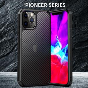 Voor iPhone 12 iPAKY Pioneer Series Carbon Fiber Texture Shockproof TPU + PC Case(Zwart)