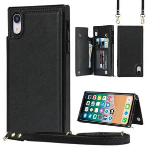 huismerk Cross-Body Square Double Buckle Flip Card Tas TPU + PU Case met kaartslots & portefeuille en foto & riem voor iPhone XR