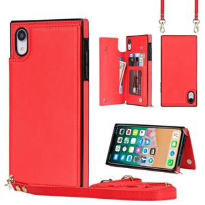 huismerk Cross-body Square Double Buckle Flip Card Tas TPU + PU Case met kaartslots & portemonnee en foto's en riem voor iPhone XR