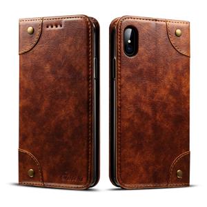 huismerk Voor iPhone XS/X barokke eenvoudige horizontale Flip lederen draagtas met houder & kaartsleuven & portemonnee (licht bruin)