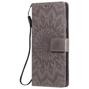 huismerk Voor Samsung Galaxy Note20 In reliëf zonnebloempatroon horizontaal flip pu lederen hoes met Holder & Card Slots & Wallet & Lanyard(Grijs)