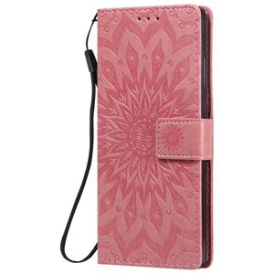 huismerk Voor Samsung Galaxy Note20 In reliëf zonnebloempatroon horizontaal flip pu lederen hoes met Holder & Card Slots & Wallet & Lanyard(Pink)