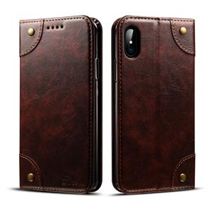 huismerk Voor iPhone XS/X barokke eenvoudige horizontale Flip lederen draagtas met houder & kaartsleuven & portemonnee (donker bruin)