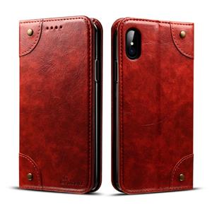 huismerk Voor iPhone XS/X barokke eenvoudige horizontale Flip lederen draagtas met houder & kaartsleuven & portemonnee (rood)