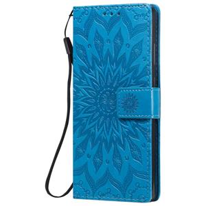 huismerk Voor Samsung Galaxy Note20 In reliëf zonnebloempatroon horizontaal flip pu lederen hoes met Holder & Card Slots & Wallet & Lanyard(Blauw)