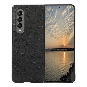 huismerk For Samsung Galaxy Z Fold3 5G Ostrich Skin Texture Shockproof Protective Leather Case(Black)