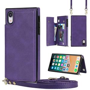 huismerk Cross-Body Square Double Buckle Flip Card Tas TPU + PU Case met kaartslots & portemonnee en foto's en riem voor iPhone XR (PAARS)