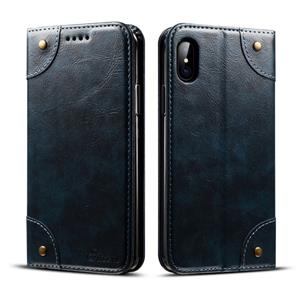 huismerk Voor iPhone XS/X barokke eenvoudige horizontale Flip lederen draagtas met houder & kaartsleuven & portemonnee (blauw)