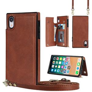 huismerk Cross-Body Square Double Buckle Flip Card Bag TPU + PU Case met kaartslots & portefeuille en foto & riem voor iPhone XR