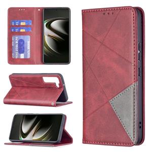 huismerk Voor Samsung Galaxy S22 5G Prismatische Onzichtbare Magnetische Horizontale Flip Phone Lederen Case met Houder & Card Slots & Fotolijst