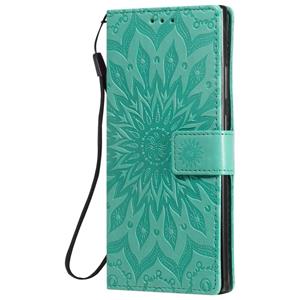 huismerk Voor Samsung Galaxy Note20 Ultra Reliëf Zonnebloempatroon Horizontaal Flip PU Lederen hoesje met Holder & Card Slots & Wallet & Lanyard(Groen)