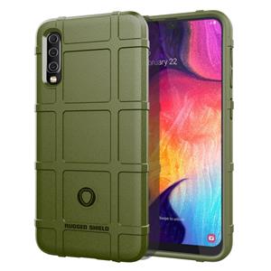 huismerk Schokbestendige ruige Shield volledige beschermende siliconen case voor Galaxy A50 (Army Green)