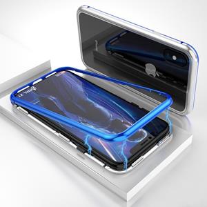 Huismerk Ultra Slim Magnetic Adsorption Metal Frame Tempered Glass Magnet Flip Case for iPhone X / XS (Blue + Silver)