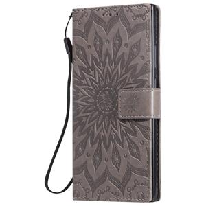 huismerk Voor Samsung Galaxy Note20 Ultra Reliëf Zonnebloempatroon Horizontaal Flip PU Lederen hoesje met Holder & Card Slots & Wallet & Lanyard(Grijs)