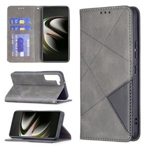 huismerk Voor Samsung Galaxy S22 5G Prismatische Onzichtbare Magnetische Horizontale Flip Telefoon Lederen Case met Houder & Card Slots & Fotolijst (Grijs)