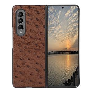 huismerk For Samsung Galaxy Z Fold3 5G Ostrich Skin Texture Shockproof Protective Leather Case(Brown)