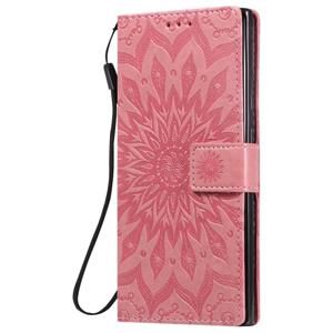 huismerk Voor Samsung Galaxy Note20 Ultra Reliëf Zonnebloempatroon Horizontaal Flip PU Lederen hoesje met Holder & Card Slots & Wallet & Lanyard(Pink)