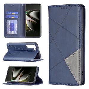 huismerk Voor Samsung Galaxy S22 5G Prismatische Onzichtbare Magnetische Horizontale Flip Telefoon Lederen Case met Houder & Card Slots & Fotolijst