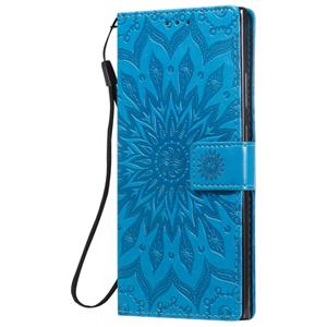 huismerk Voor Samsung Galaxy Note20 Ultra Reliëf Zonnebloempatroon Horizontaal Flip PU Lederen hoesje met Holder & Card Slots & Wallet & Lanyard(Blauw)