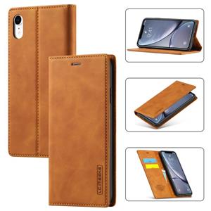 lc.imeeke Lc. IMEEKE Sterk Magnetisme Ultradun horizontaal flip schokbestendige matte TPU + PU lederen hoes met Holder & Card Slots & Wallet Voor iPhone XR(Brui