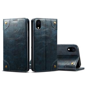 huismerk Voor iPhone XR barok eenvoudige horizontale Flip lederen draagtas met houder & kaartsleuven & portemonnee (blauw)