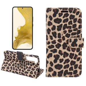 huismerk Voor Samsung Galaxy S22 5G Leopard Pattern Flip Leather Phone Case