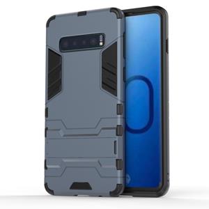 huismerk Schokbestendige PC + TPU Case voor Galaxy S10 met houder (marineblauw)