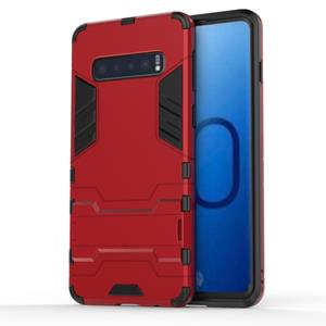 huismerk Schokbestendige PC + TPU Case voor Galaxy S10 met houder (rood)