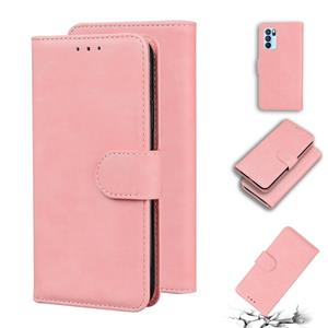 huismerk Voor Oppo Reno6 Pro Skin Feel Pure Color Flip Leather Phone Case (Pink)